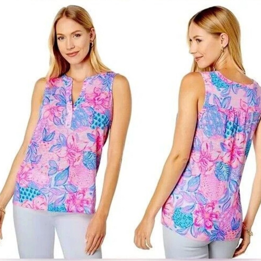 Lilly Pulitzer Pink Isle Snappy Turtle Dev Cotton Tank Top Size M nwt